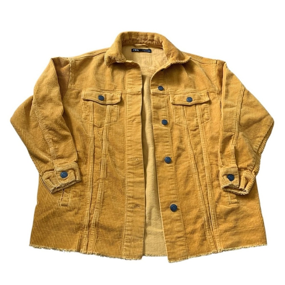 Zara Corduroy Shacket Women XS Mustard Yellow Frayed Hem Boho Utility Core